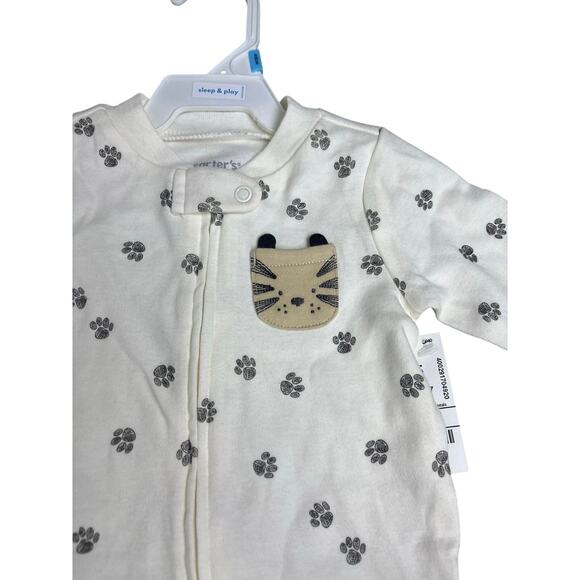 Carter’s Baby Sleep & Play Footed Pajamas Cat Paw Print Zip Up NWT Size 3M - Picture 2 of 4
